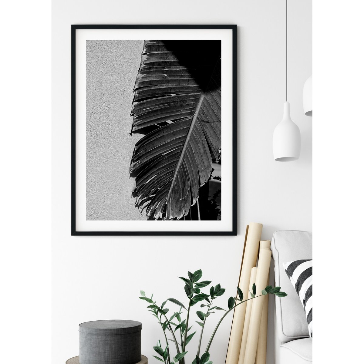 Poster Palmier noir et blanc 2 blanc, L'AFFICHERIE