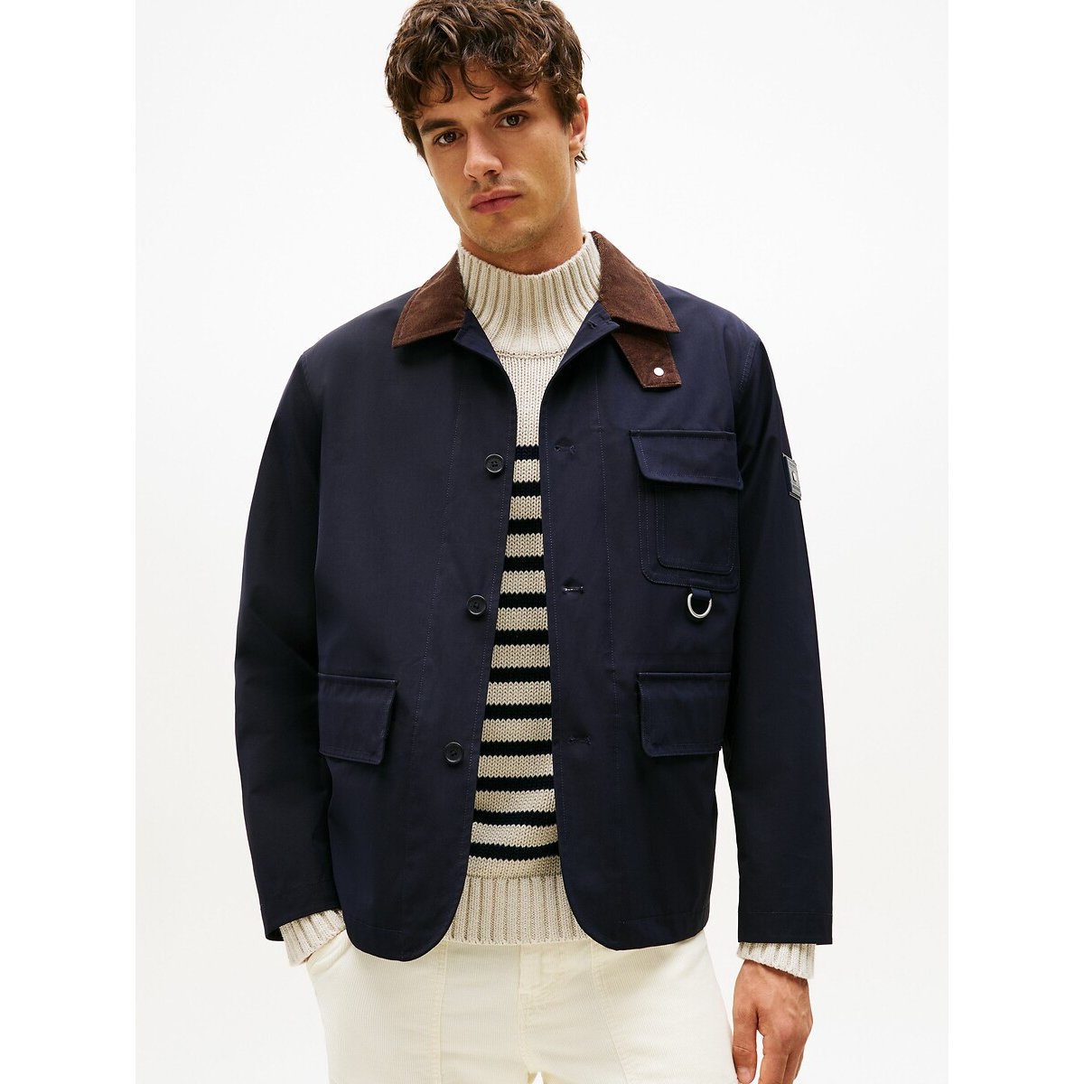 Veste style barn jacket à col contrasté bleu marine, TOMMY HILFIGER