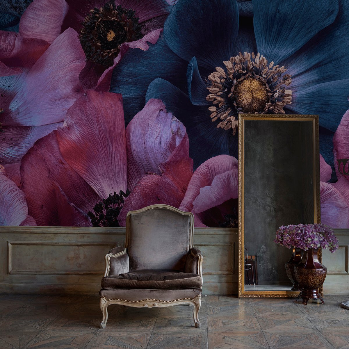 Papier peint panoramique Novalis - motif floral bleu, 432 x 280 cm bleu, LE PAPIERS DE NINON