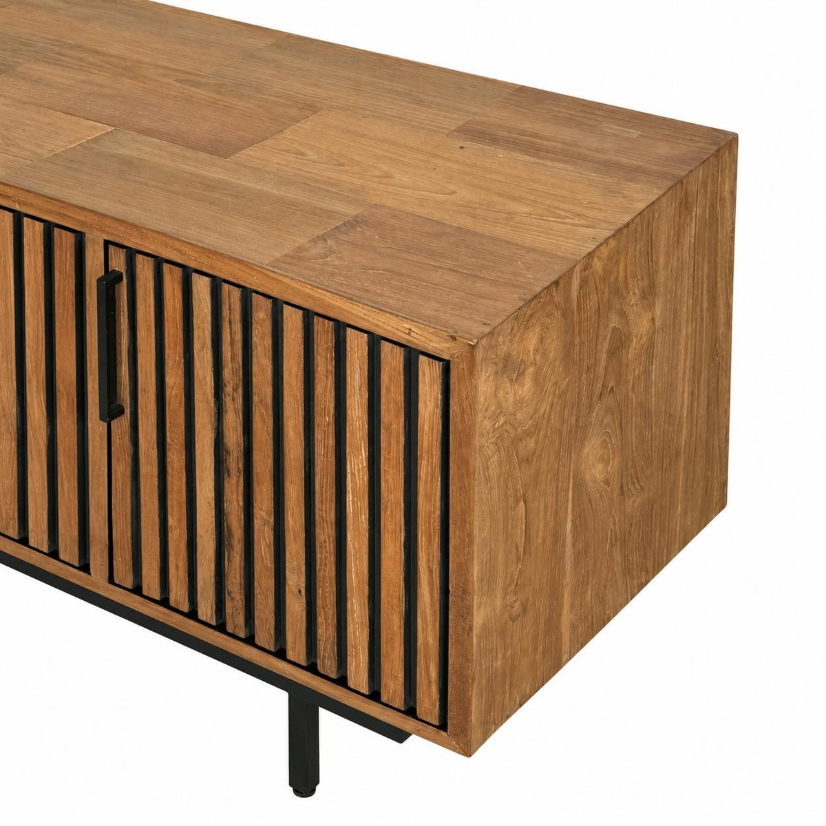 Meuble TV 3 portes 2 niches teck recyclé FANO bois naturel, PIER IMPORT
