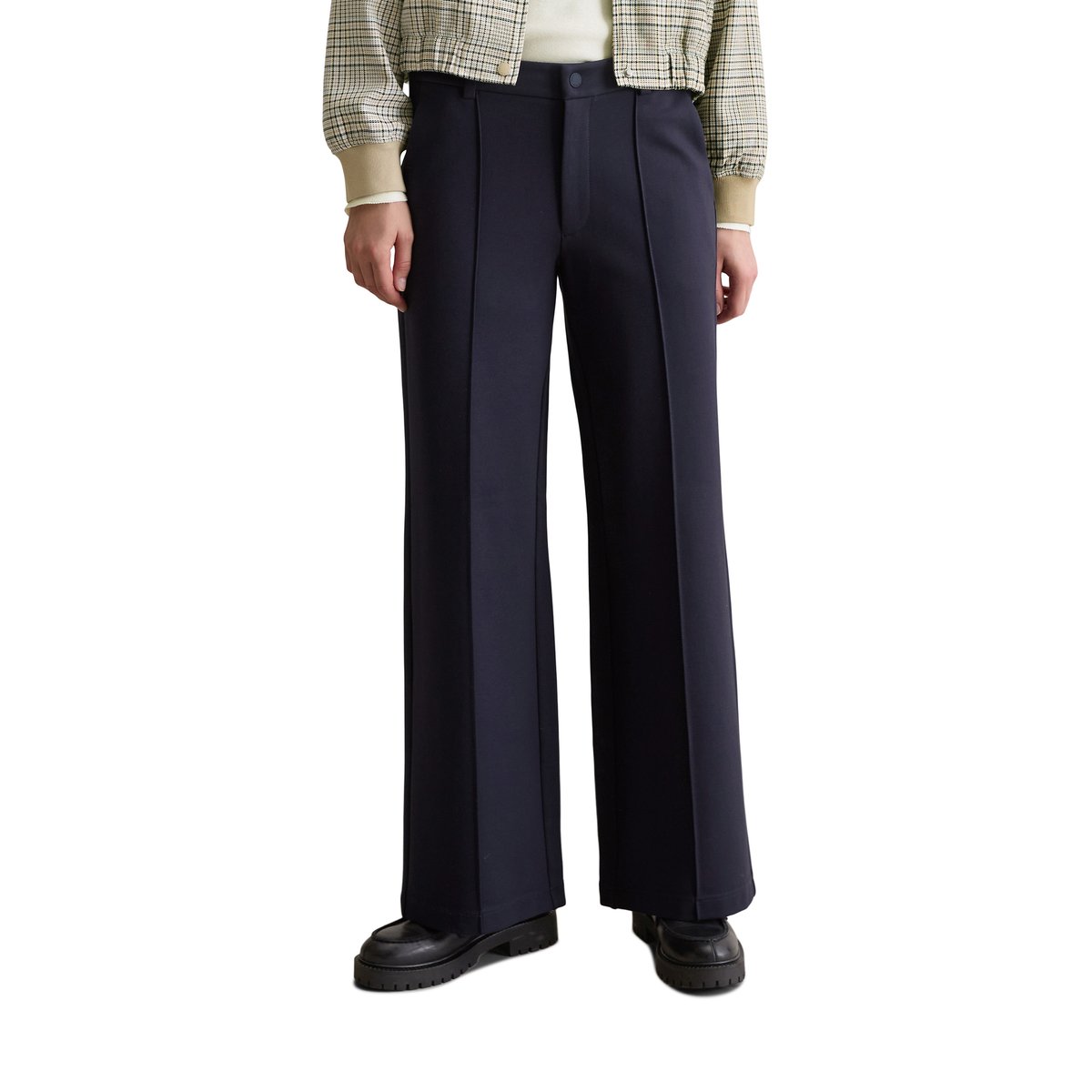 Pantalon droit en jersey en qualité interlock compacte bleu foncé, MARC O’POLO DENIM