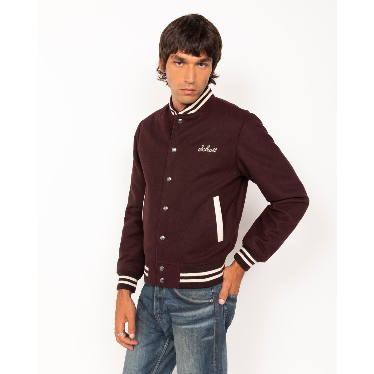Blouson teddy laine bordeaux, SCHOTT