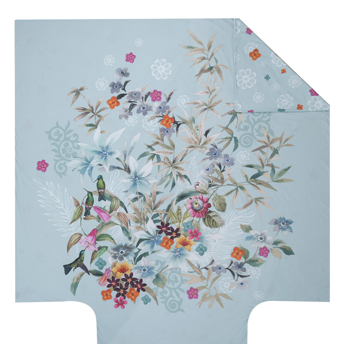 Parure de lit avec 2 taies 65x65 cm en percale BIRDIE bleu arctic, SENSEI MAISON