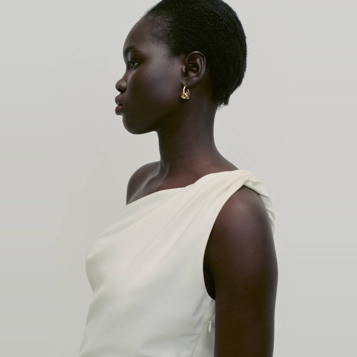 Robe longue asymétrique unie ecru, MONOPRIX