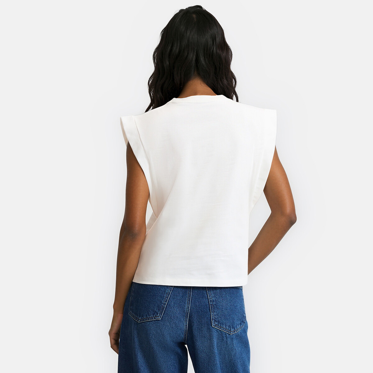 Débardeur pur coton, col rond sans manches blanc, LA REDOUTE COLLECTIONS