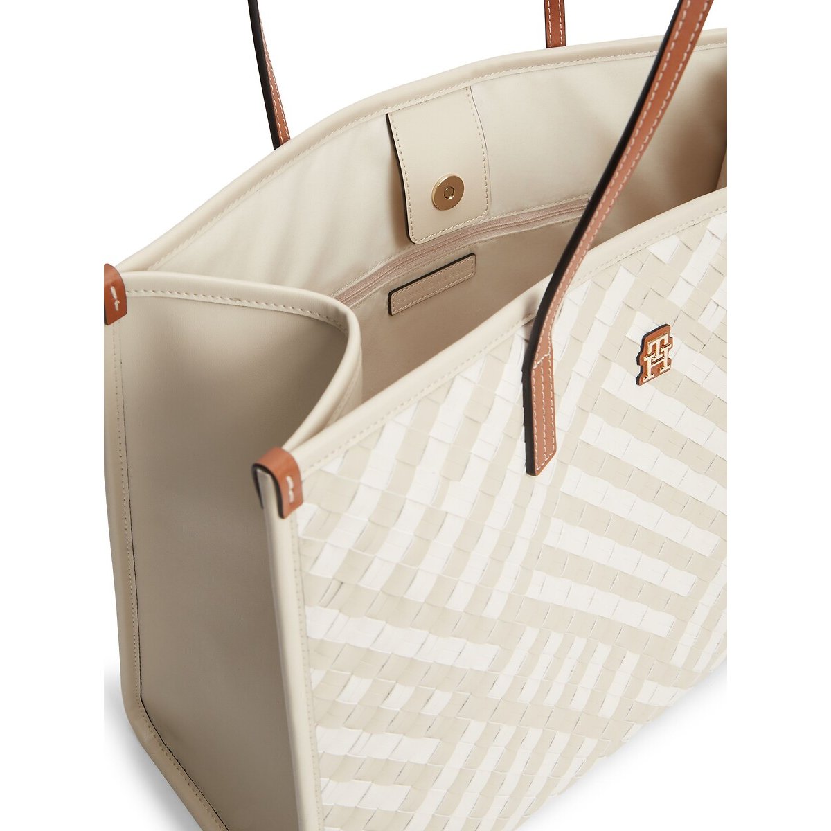 Gevlochten handtas, TH CITY beige/ecru, TOMMY HILFIGER