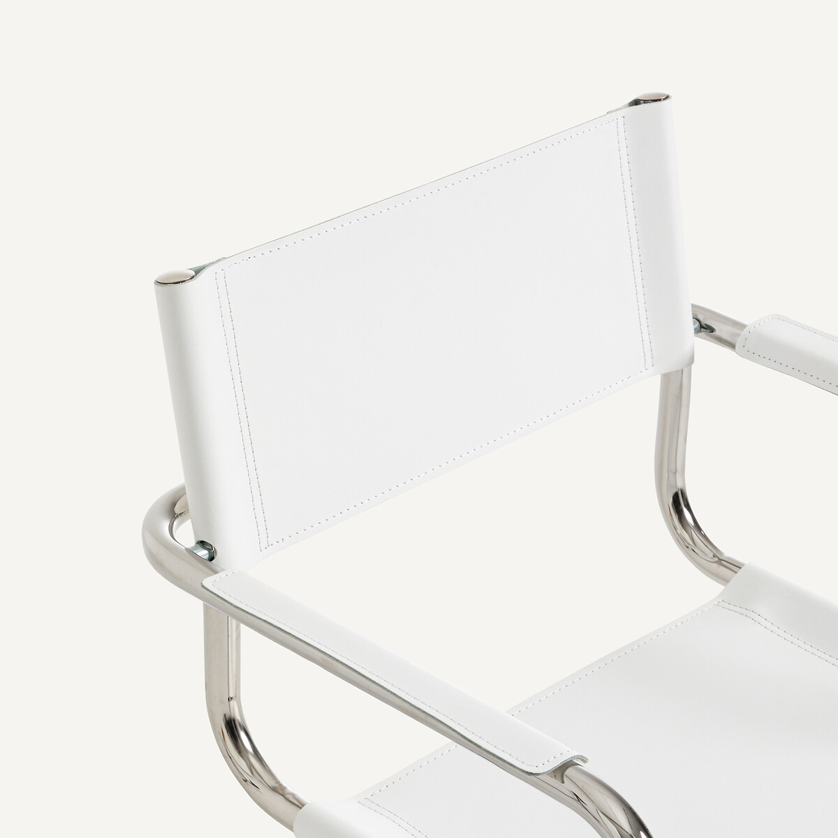 Fauteuil de table, croûte de cuir véritable et acier chromé, WINSET blanc optique, AM.PM
