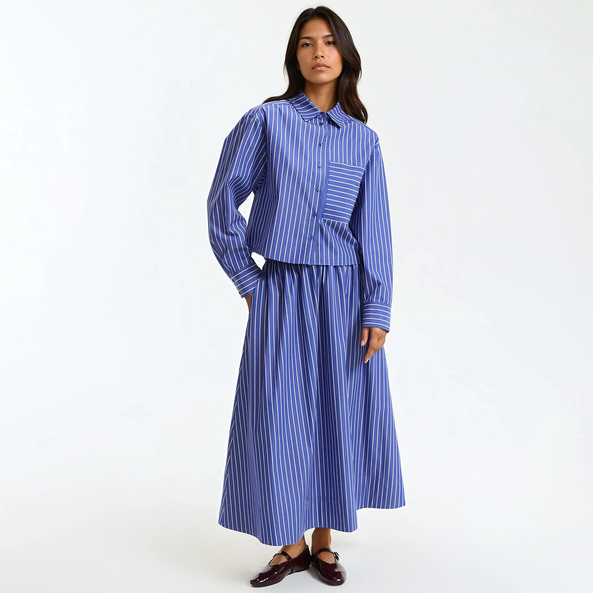 Camisa corta a rayas, manga larga rayas azules, LA REDOUTE COLLECTIONS