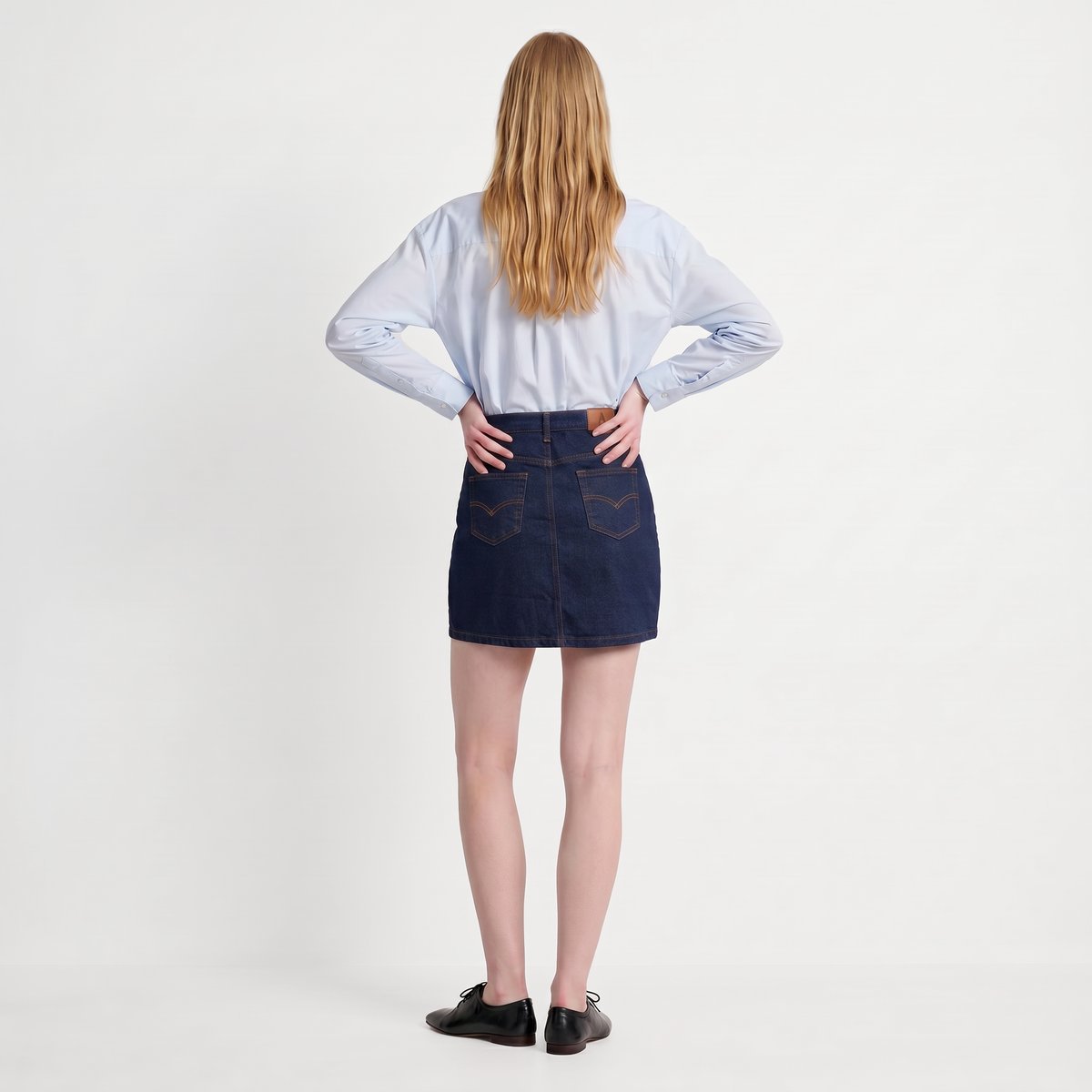 Jupe courte en denim, taille haute et coupe droite CLENA bleu denim, ARTLOVE