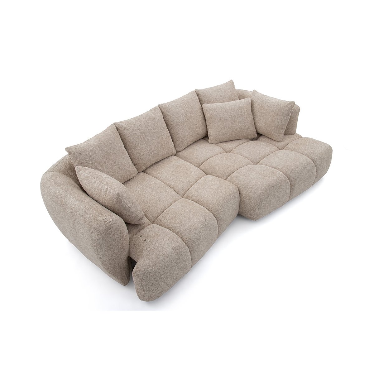 Canapé d'angle convertible 3 places en tissu bouclette, AUDE beige, BOBOCHIC