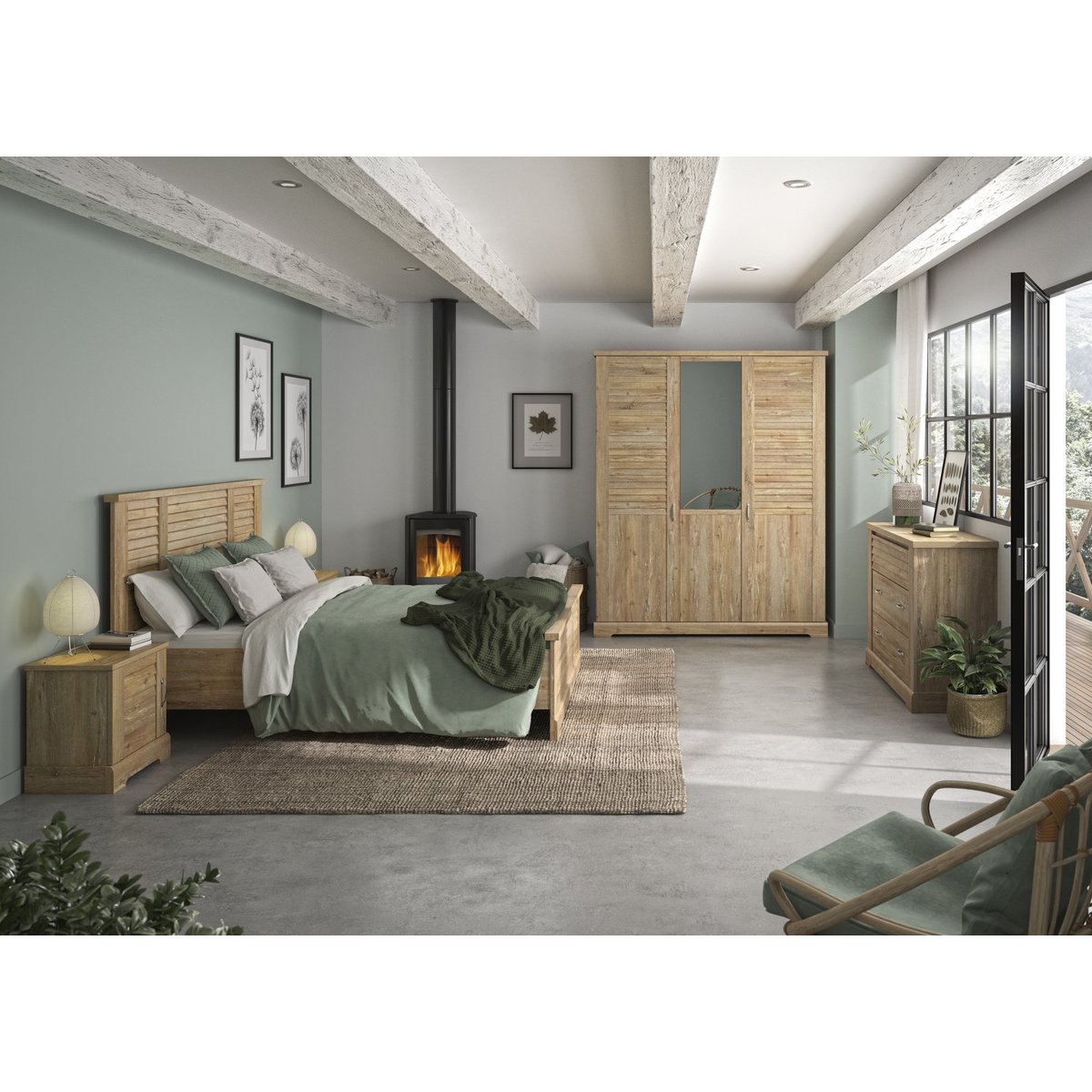 Armoire 3 portes avec miroir THELMA marron, GAMI