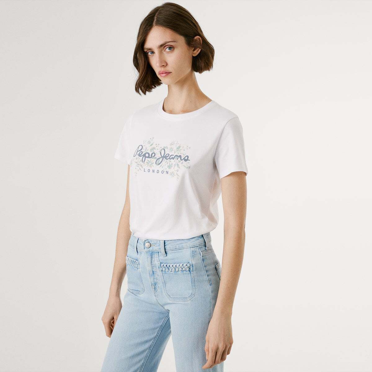 T-Shirt Coupe Regular À Logo Fleuri blanc, PEPE JEANS