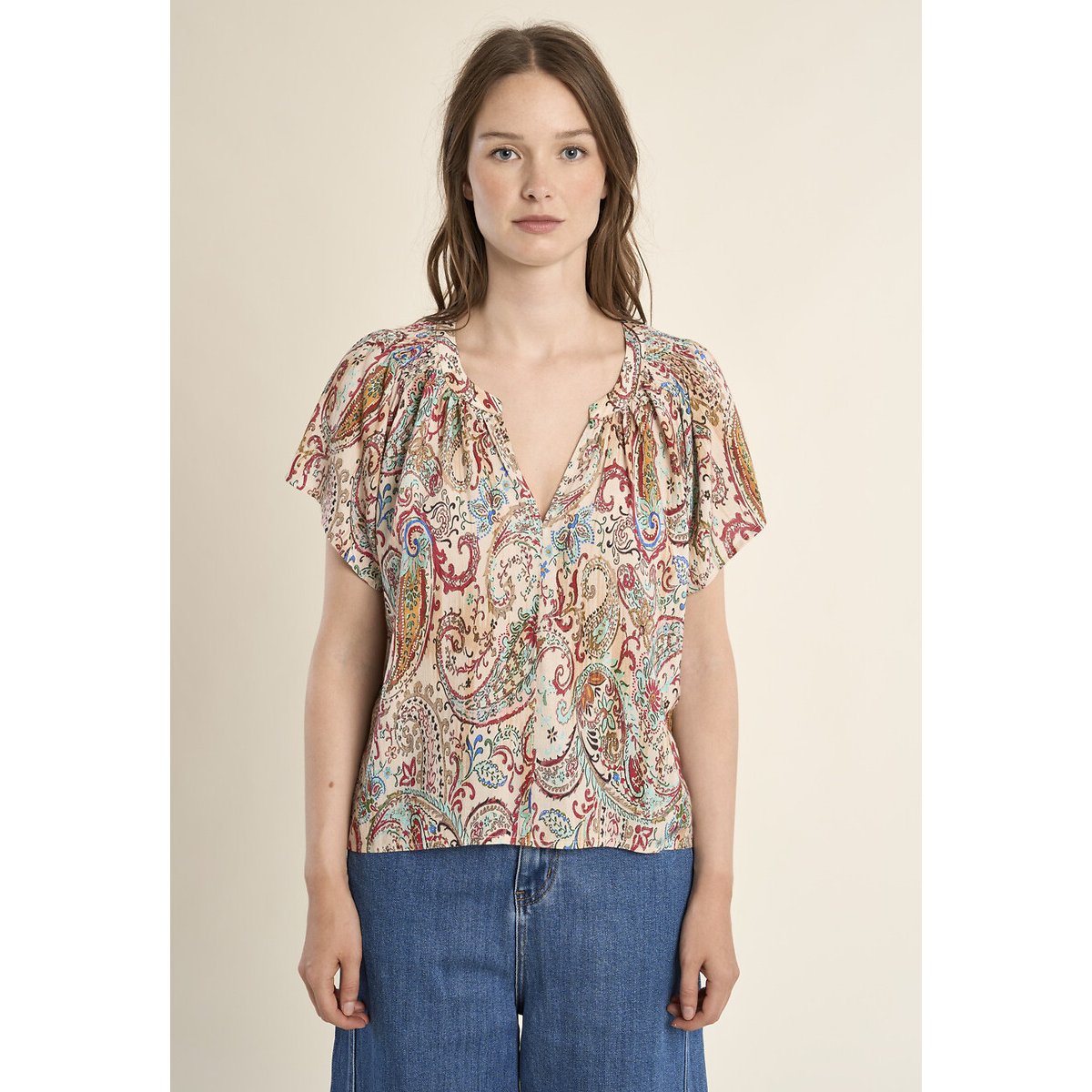 Blouse imprimée manches courtes imprimé multicolore, MOLLY BRACKEN