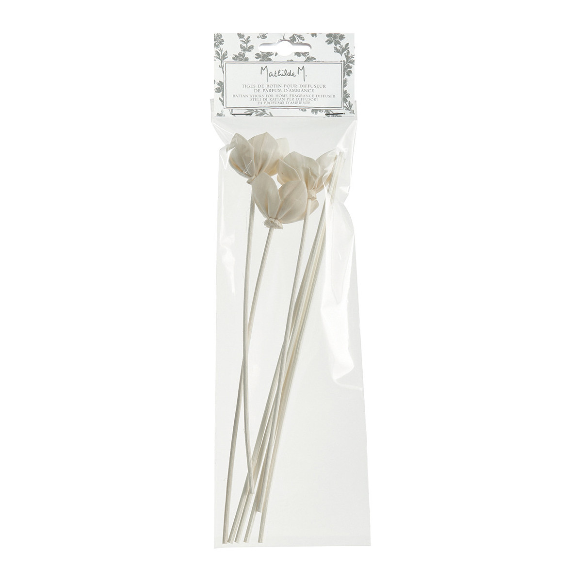 Sachet de 3 tiges Fleurs et 4 tiges de rotin 25 cm blanc, MATHILDE M