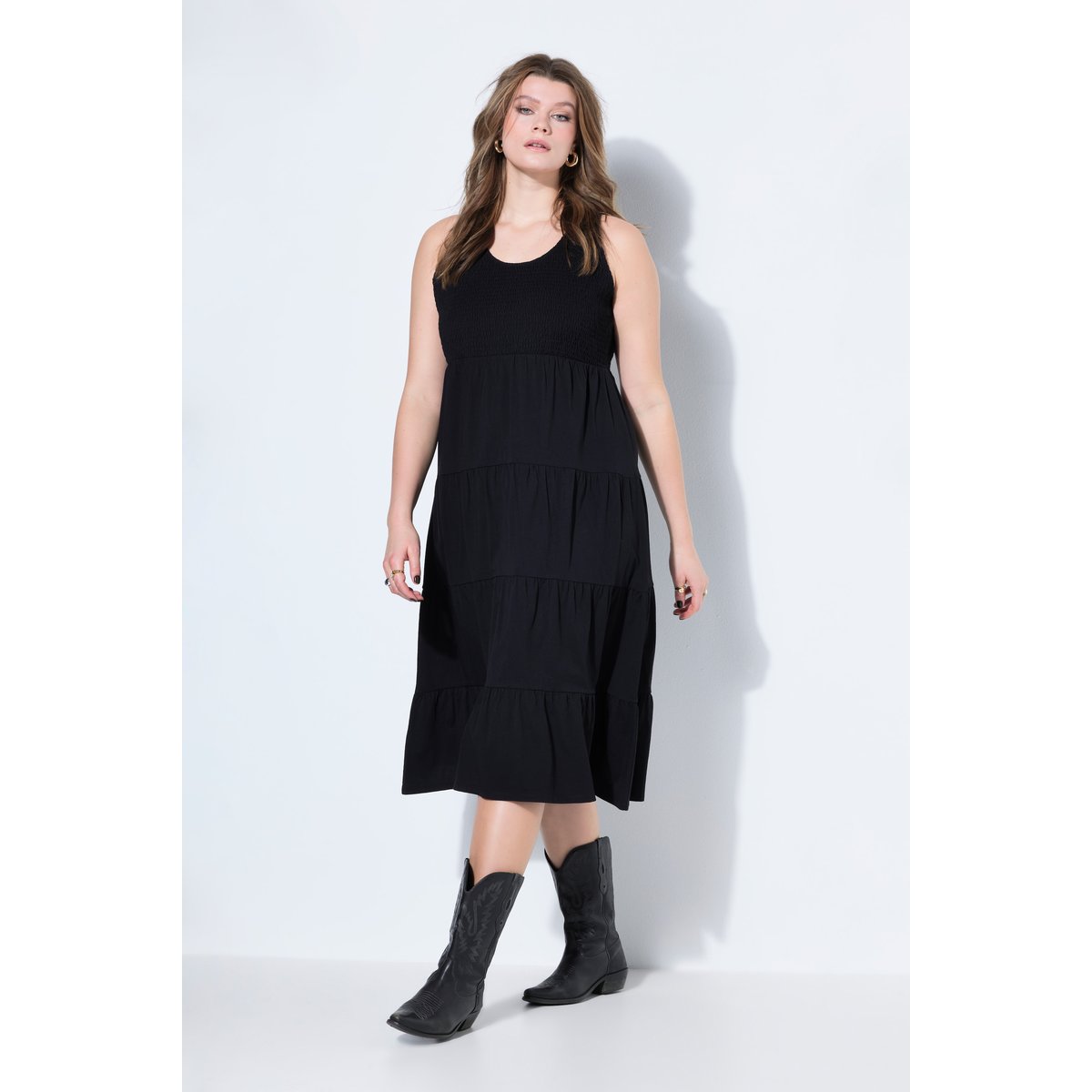 Robe maxi en jersey, ligne A noir, STUDIO UNTOLD