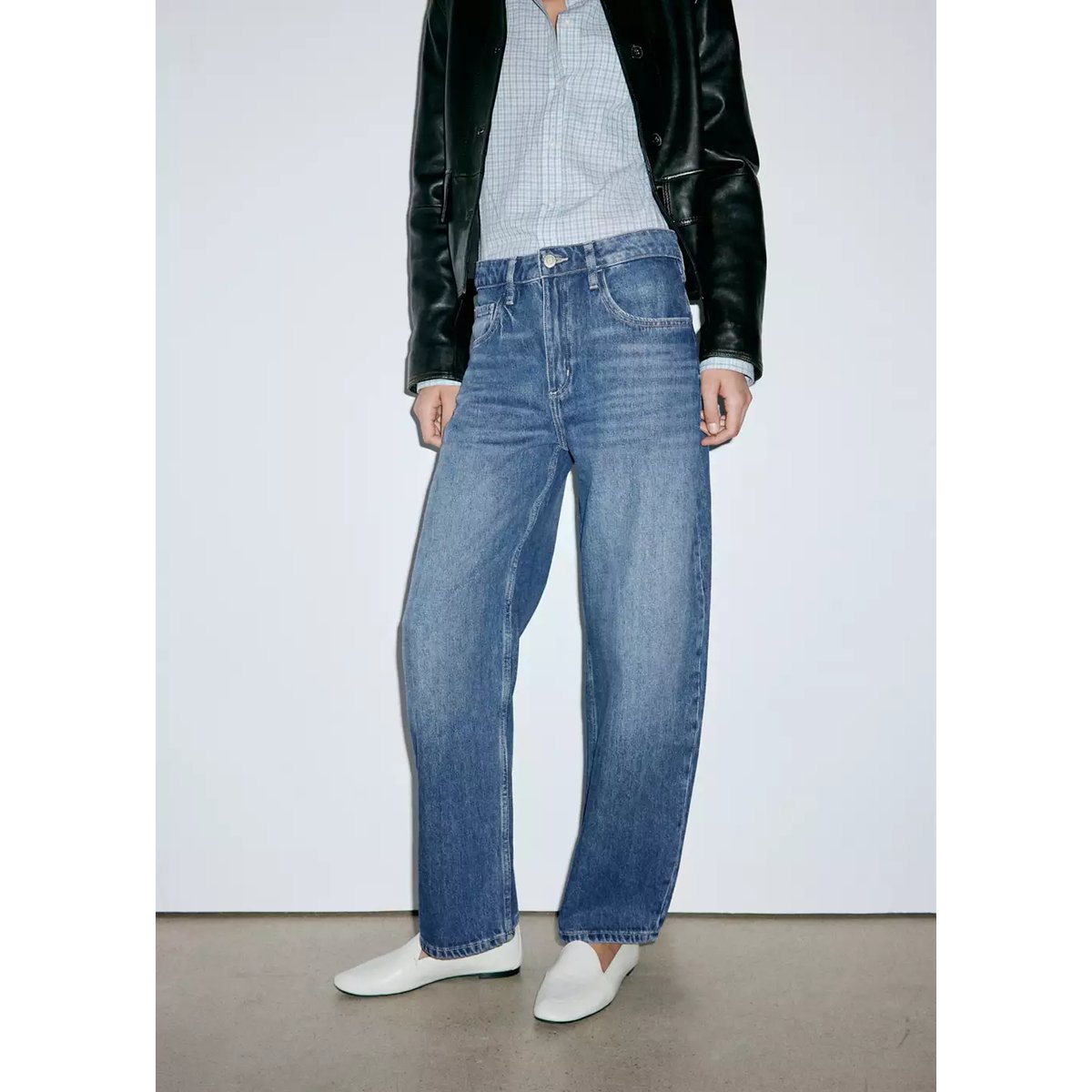 Jean balloon taille haute bleu foncé, MANGO