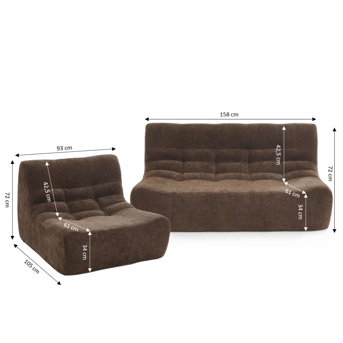 Ensemble banquette et chauffeuse 3 places en tissu JANIS marron, SORELH