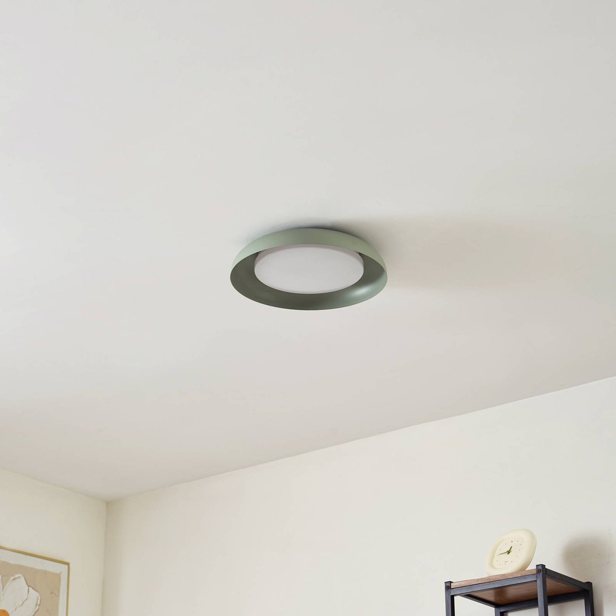 Plafonnier moderneLED, Florie vert clair, blanc, LINDBY