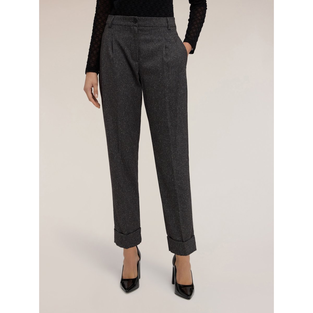 Pantalon à revers en fil teinté gris, MOTIVI
