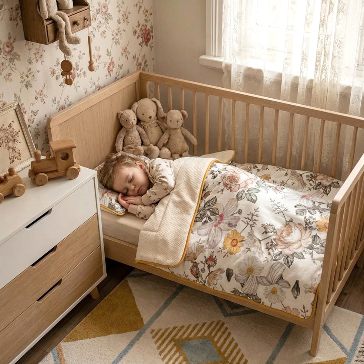 Couverture plaid réversible NÉO VINTAGE néo vintage imprimé floral, beige, blanc, SEVIRA KIDS