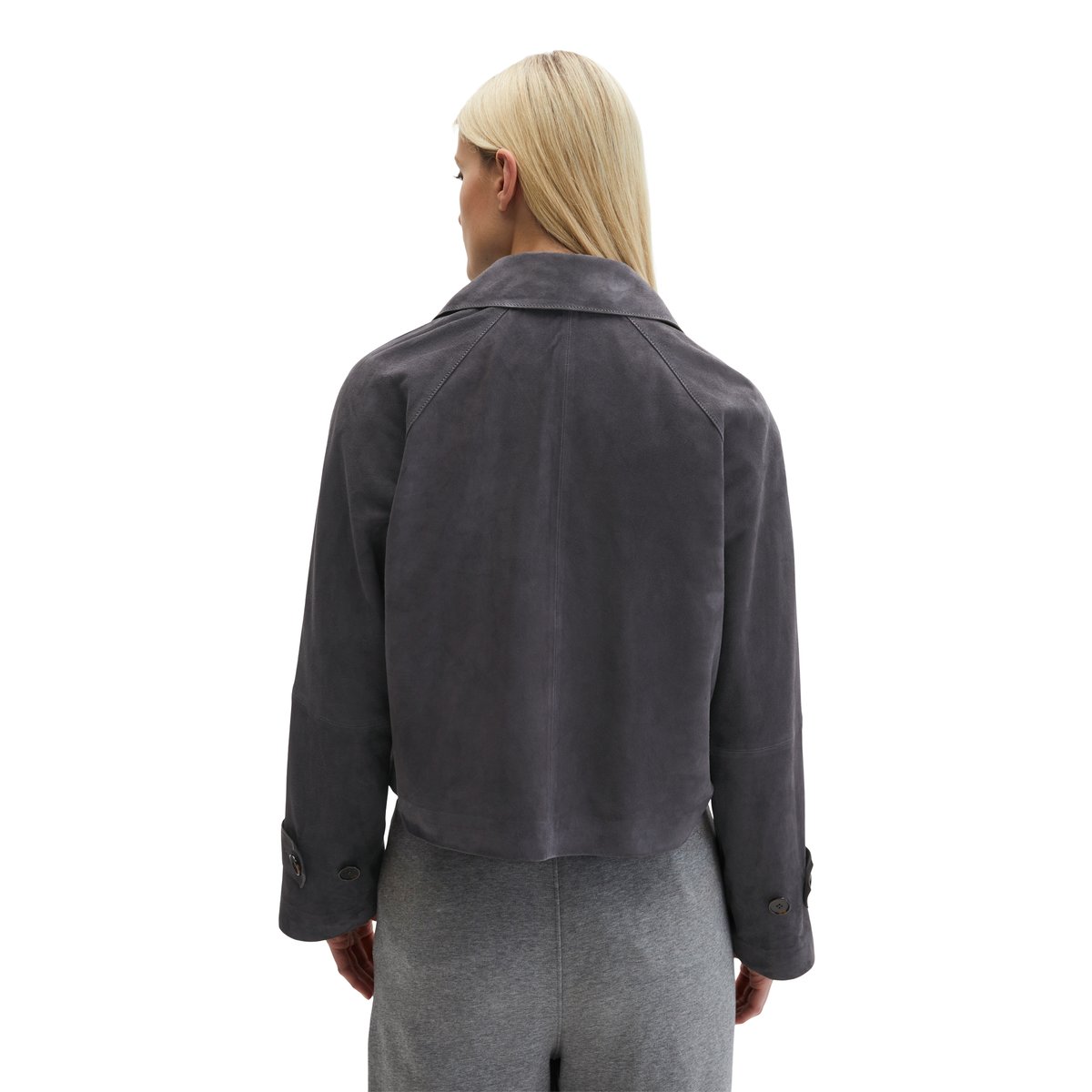 Veste en cuir velours style trench relaxed en cuir de chèvre souple gris foncé, MARC O'POLO