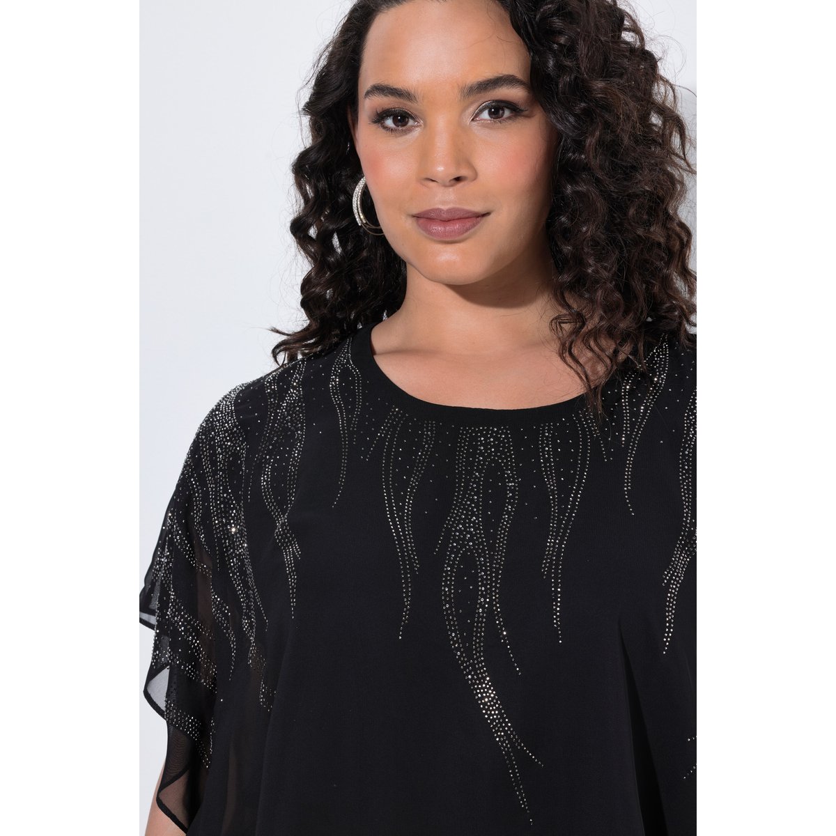 Blouse en mousseline doublée noir, ULLA POPKEN