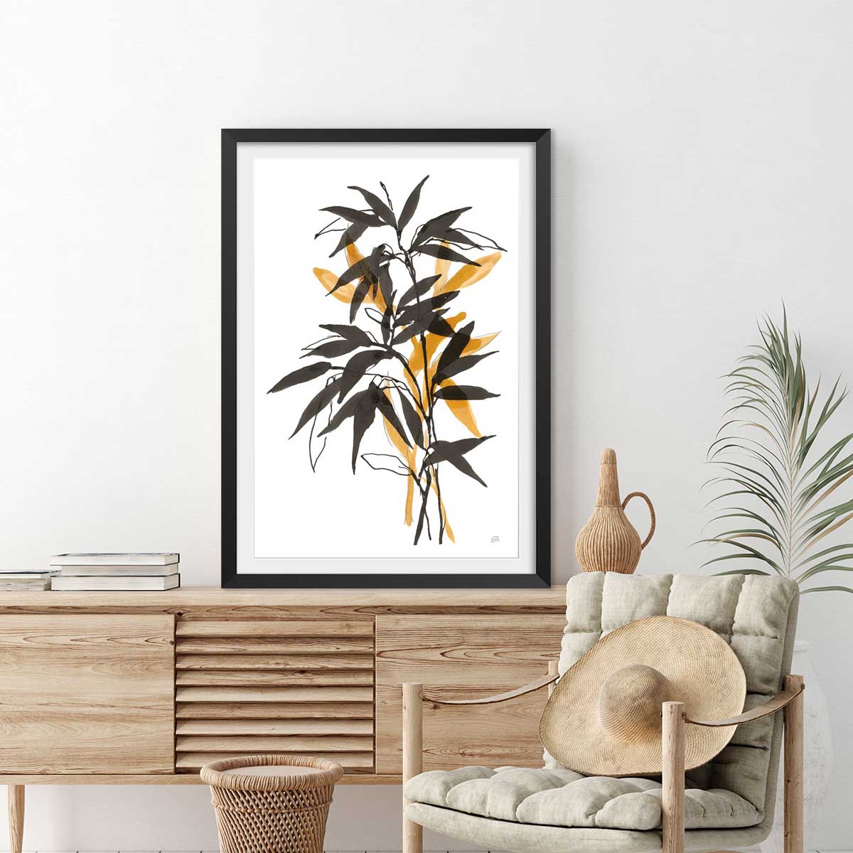Poster orange bambou affiche + cadre en bois - noir, HEXOA