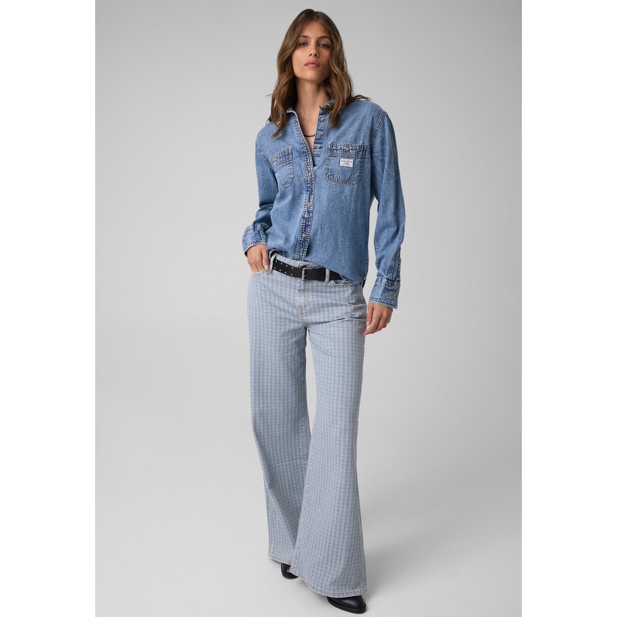 Chemise Classique En Jean À Manches Longues bleu, GUESS JEANS