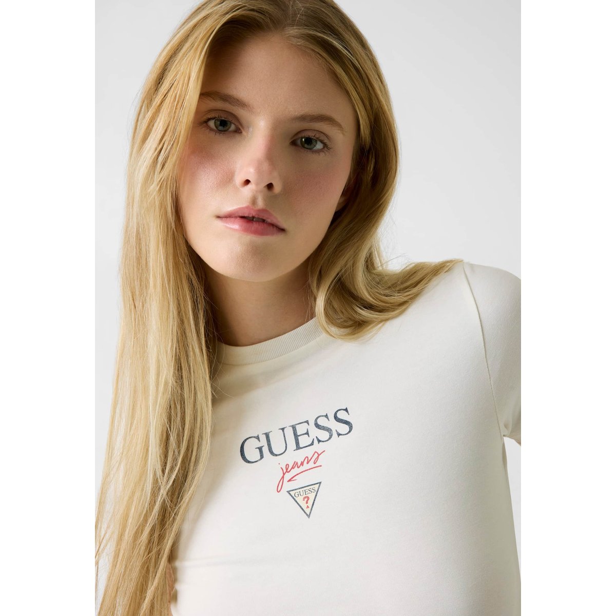 T-Shirt À Logo Brodé crème, GUESS JEANS