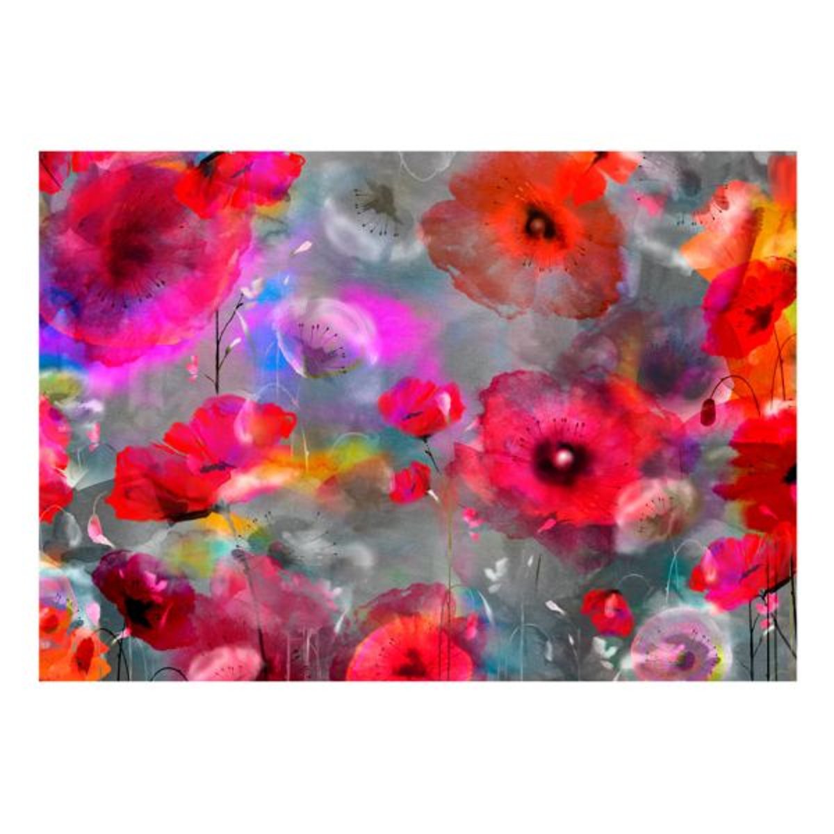 Papier peint intissé panoramique Fleurs Painted Poppies rouge, EDEN
