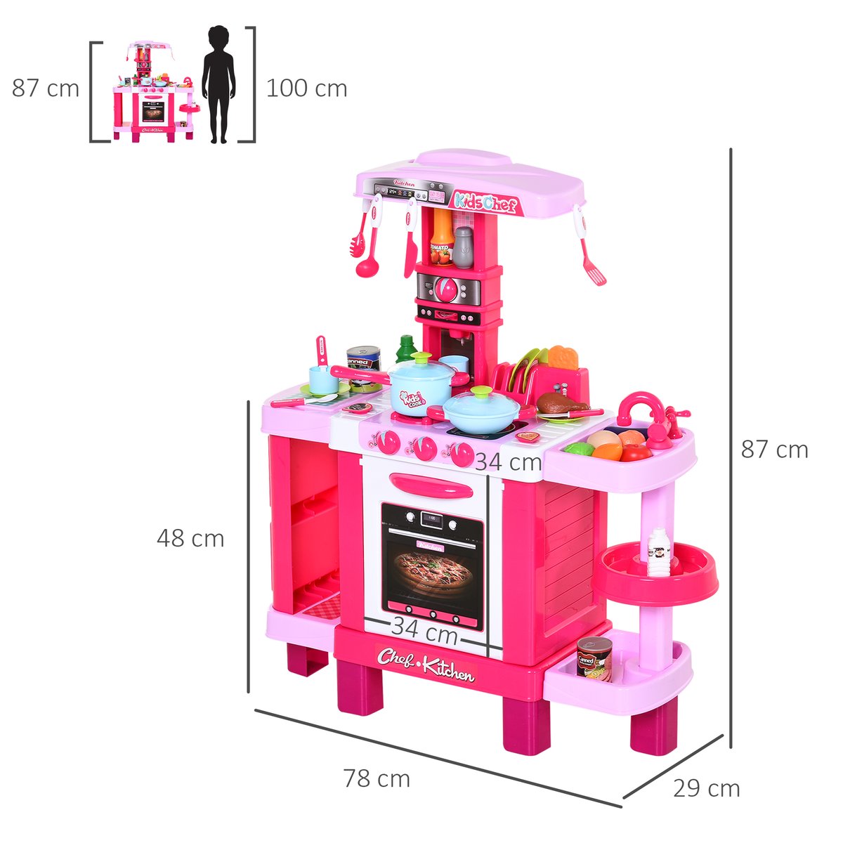 Ensemble de cuisine pour enfants Plastique rose, HOMCOM