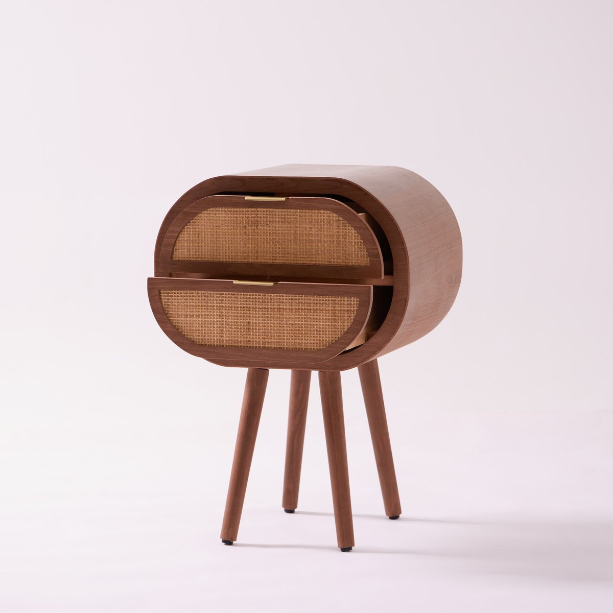 Table de chevet 2 tiroirs en rotin et bois de noyer, MALIRON noyer, NORDLYS