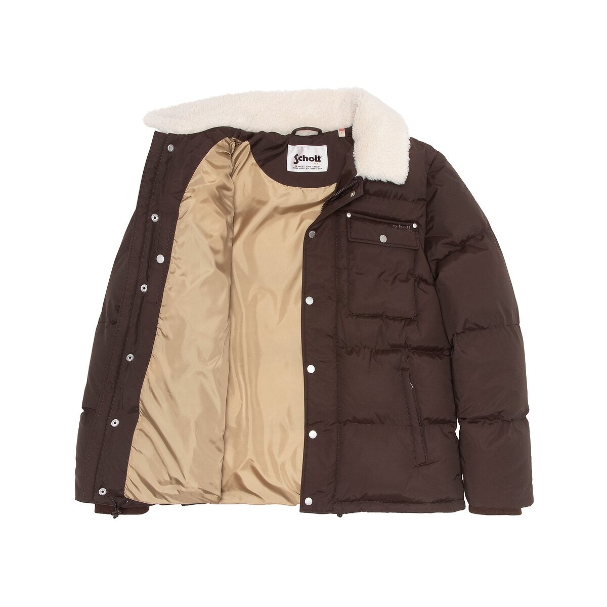 Blouson matelassé, col en sherpa, BAXTON marron, SCHOTT