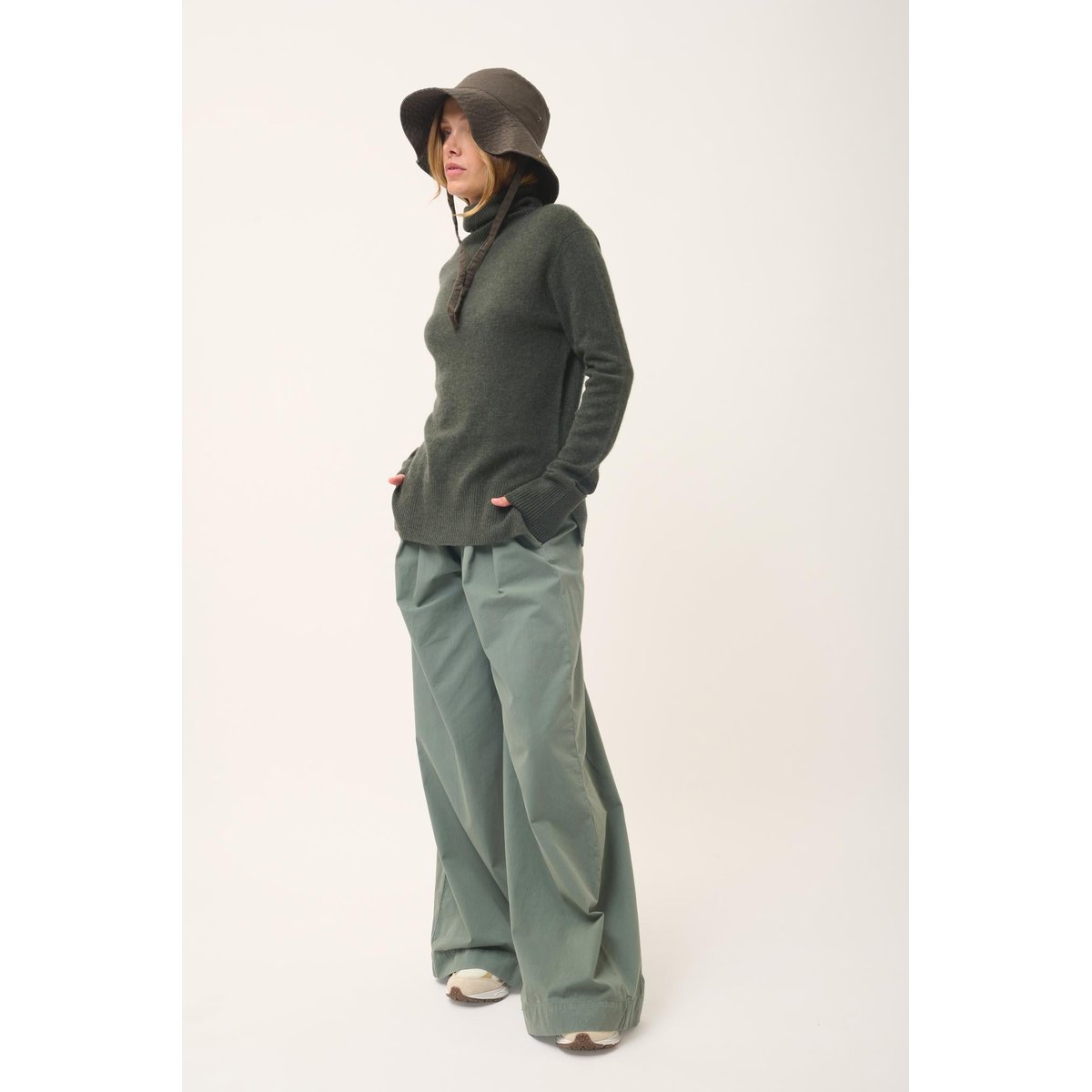 Pull Col Roulé Kaki Chiné Lexie kaki chiné, JUST CASHMERE