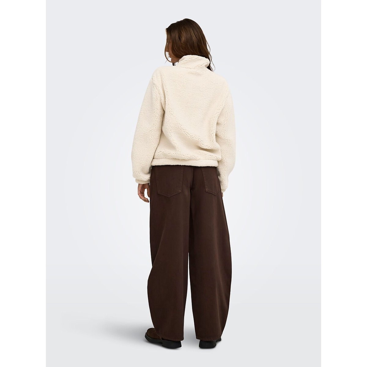 Sherpa half zip sweatshirt with heart on chest beige, ONLY
