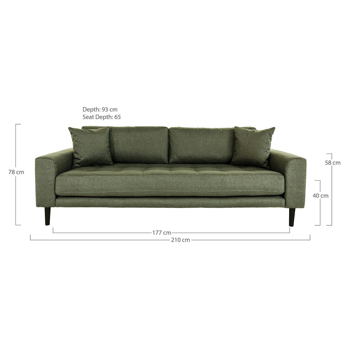 Canapé droit moderne en tissu AMSTERDAM vert olive - 3 places, PIER IMPORT
