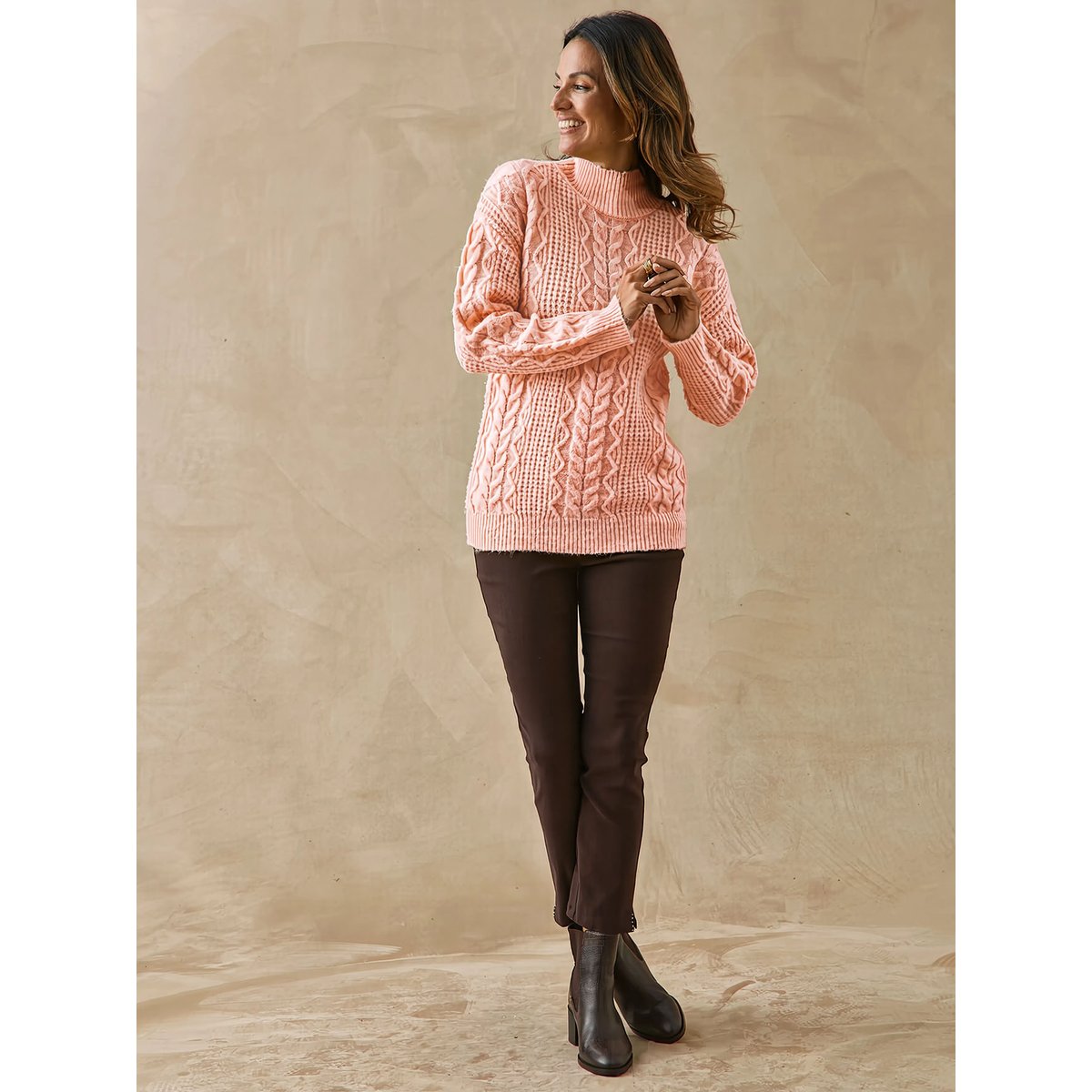 Pull maille fantaisie col montant rose, DAXON