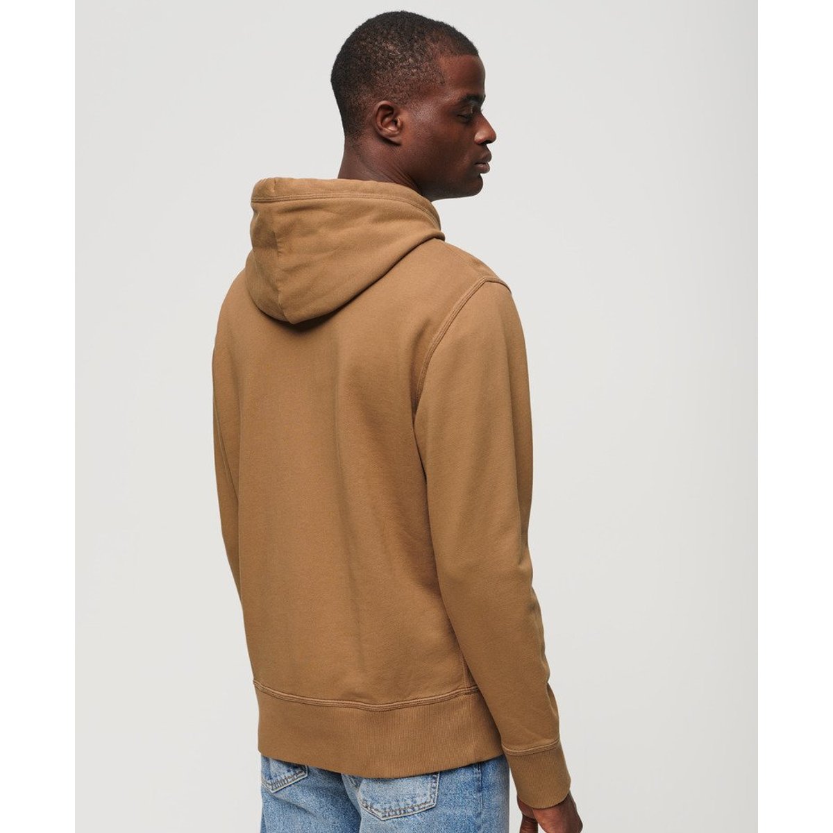 Sweat à capuche décontracté avec surpiqûres contrastées camel brun classique délavé, SUPERDRY
