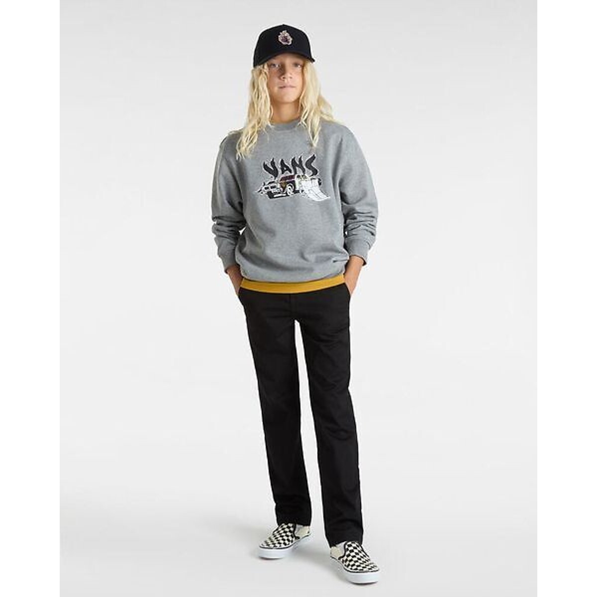 Sweat col rond à manches longues en molleton gris, VANS