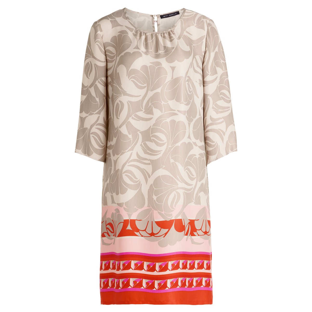 Robe d'été à encolure ronde taupe/rouge, BETTY BARCLAY
