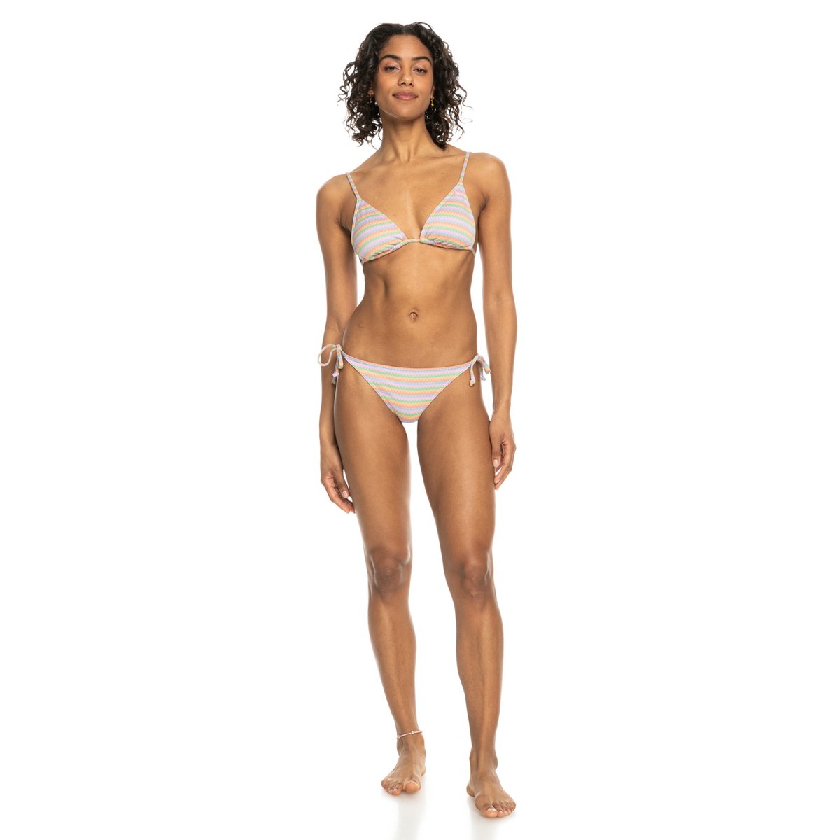 Bas de maillot de bain culotte bikini à nouer sur les côtés WAVY STRIPE. orange papaya wavy stripe s, ROXY