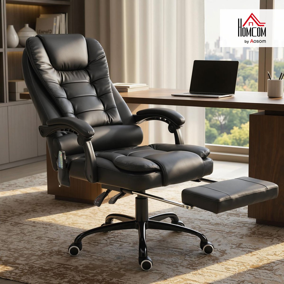 Fauteuil de bureau avec fonction massage noir, HOMCOM