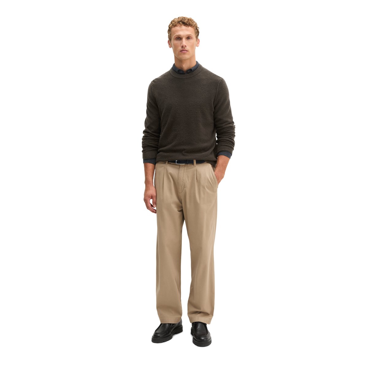 Pull bouclé coupe classique en mélange de laine vierge douce brun foncé, MARC O'POLO