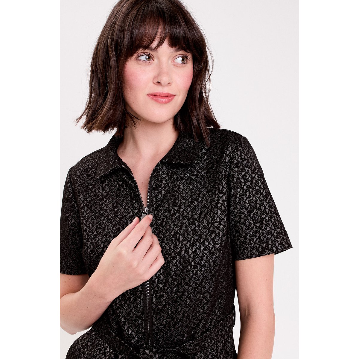 Robe droite courte col chemise noir, CACHE CACHE