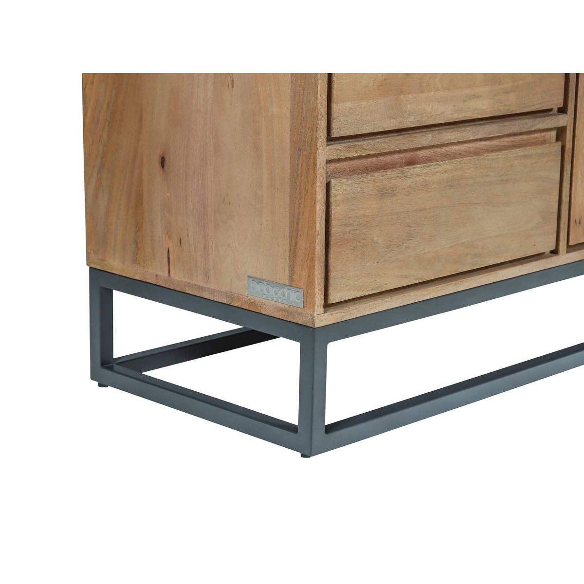 Buffet bas en bois massif 2 portes 3 tiroirs 150 cm, BERGERAC marron clair, BOBOCHIC
