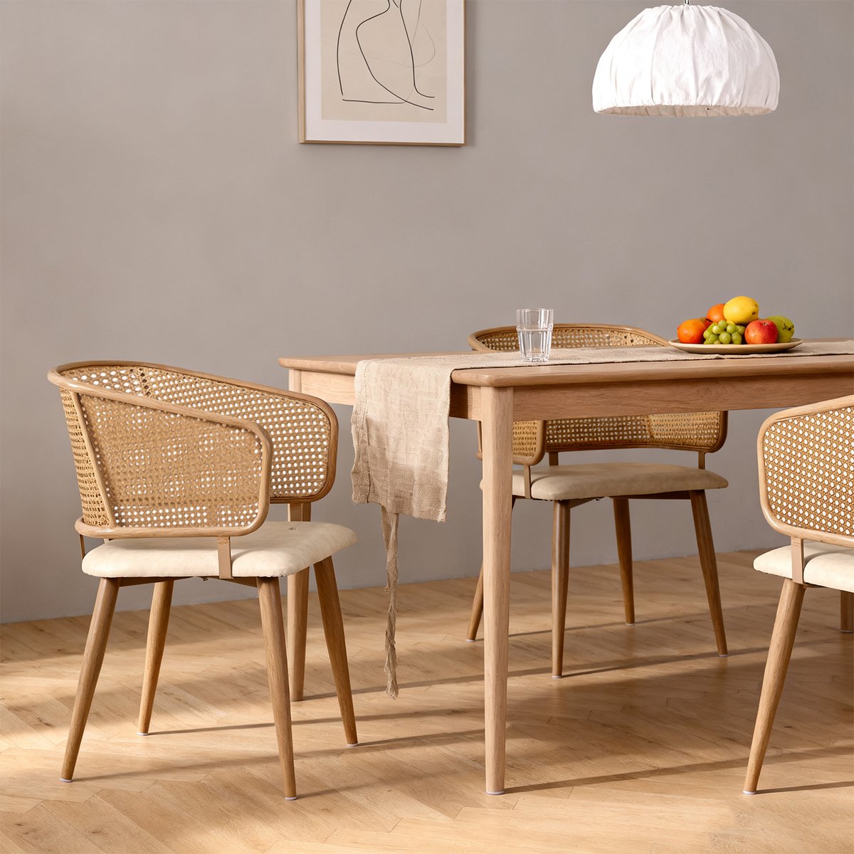 Lot de 2 chaises de salle à manger en velours avec dossier en rotin style moderne et confortable, DEWR beige, MEUBLES COSY