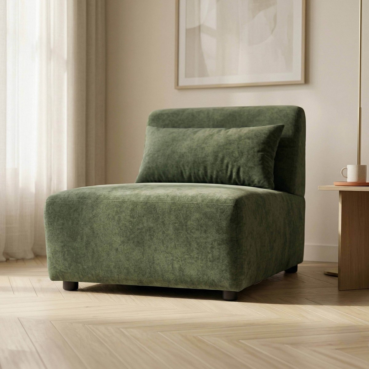 Fauteuil en tissu pour canapé modulable avec coussin dossier ajustable, CALLISTO vert, OVIALA