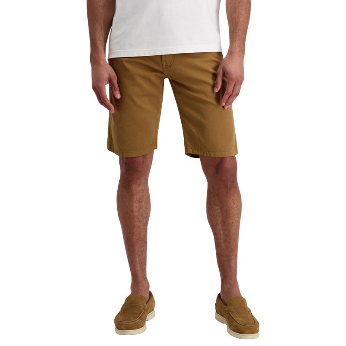 Short en coton camel uni avec une coupe ajustée et des poches italiennes marron, CARDIN SPORTSWEAR