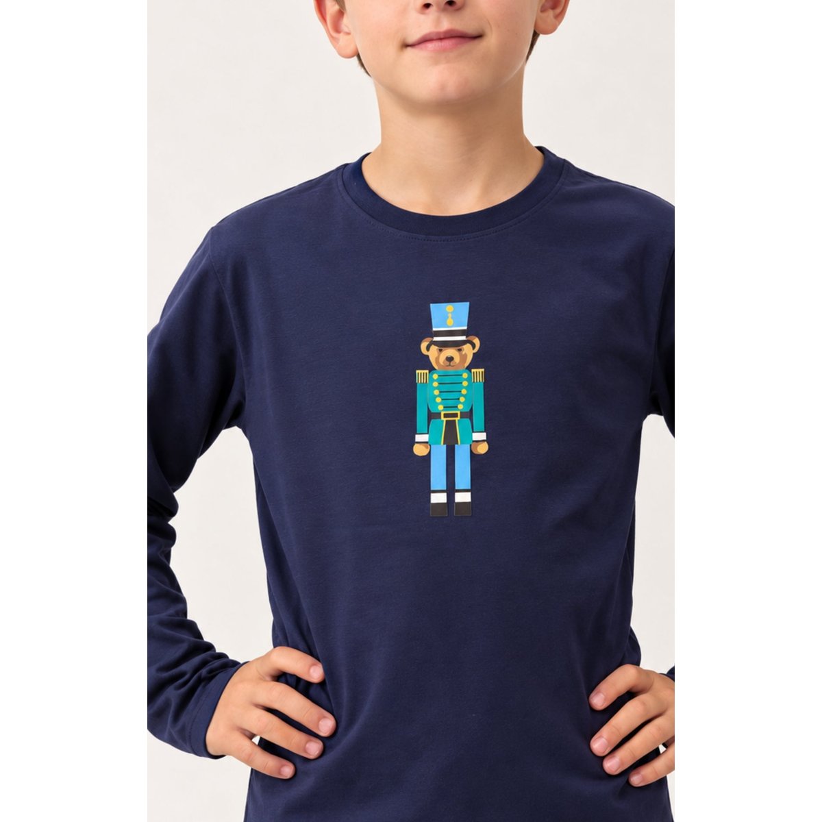 Pyjama enfant en jersey et flanelle de coton à carreaux Mark marine, ARTHUR