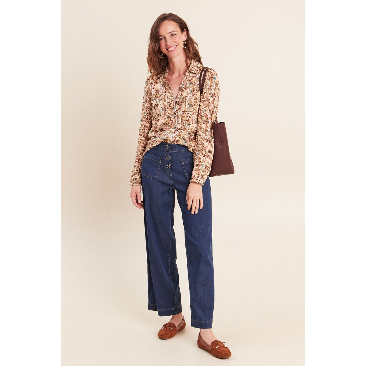 Chemise ajustée manches longues marron, BREAL